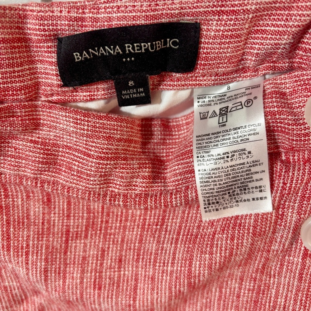 Banana Republic Linen Blend Red Striped Sailor Button Pant Cream Stripe Wide Leg - Picture 4 of 6